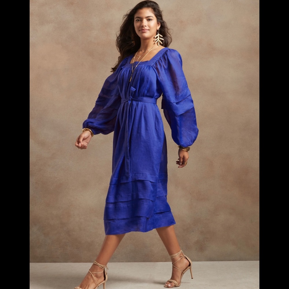 Banana republic Ramie Midi Blue Dress